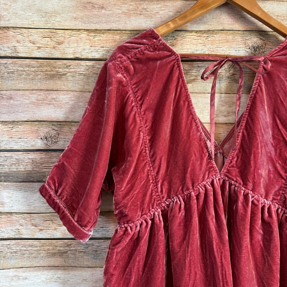 Free People Ivy Mauve Pink Crushed Velvet V Neck Mini Dress Size Small - Picture 10 of 12